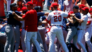 Read more about the article Angels-Mariners brawl: Jesse Winker, J.P. Crawford among 12 suspended for benches-clearing fight