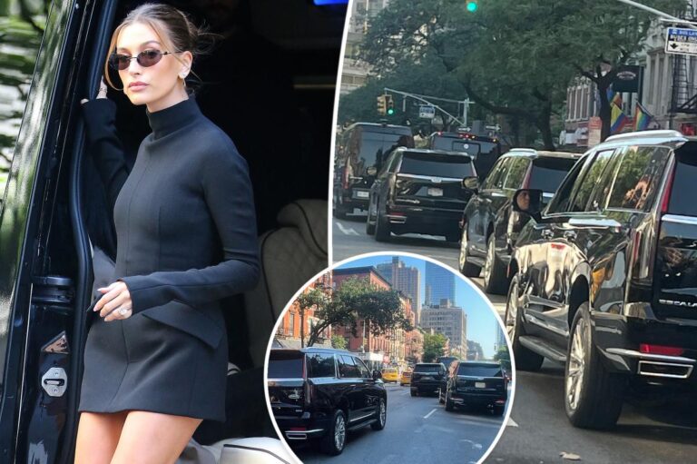 Read more about the article Hailey Bieber travels with Secret Service-like car fleet