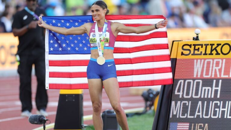 Read more about the article Sydney McLaughlin again breaks own world record in winning first 400m hurdles title at world championships
