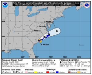 Read more about the article Tropical Storm Colin forms near South Carolina coast
